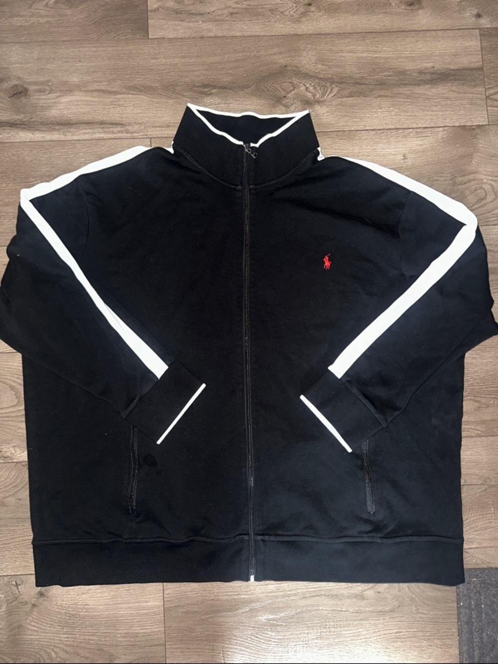 Polo by Ralph Lauren Black Track Jacket with White Sleeve Stripes